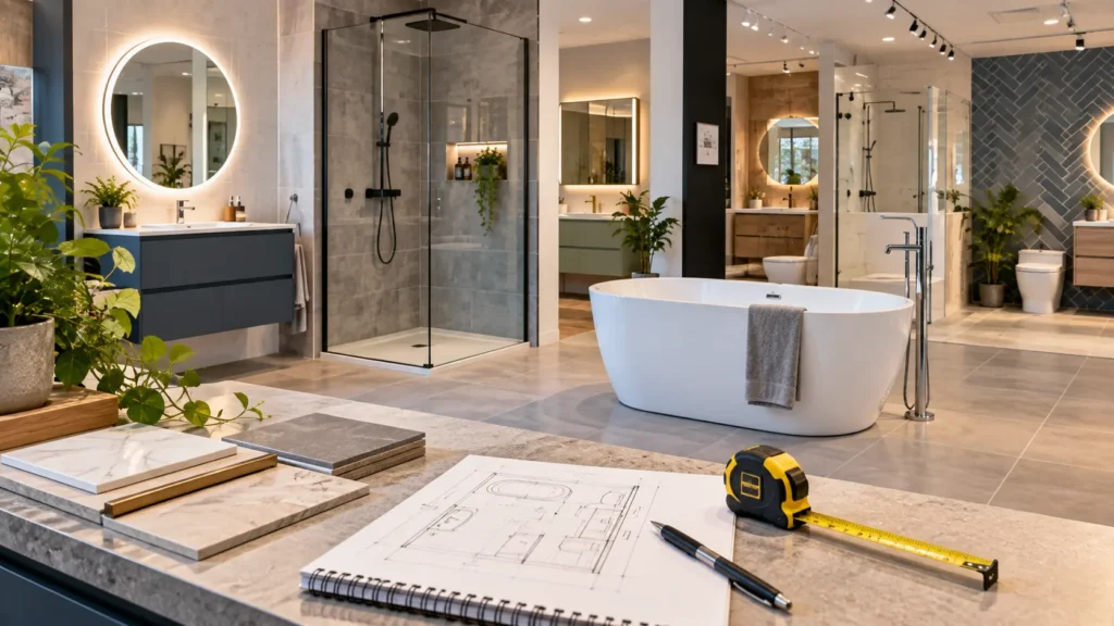multiple bathrooms in a showroom